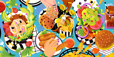 Beatnic Restaurant Mural bowl burger fast food food food illustration fries illustration mural restaurant vegan vegan food