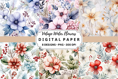 Vintage Winter Flowers Backgrounds tumbler wrap