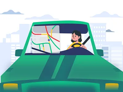 Girl driving car character illustration chennai design figma graphic design illustration illustrator scene