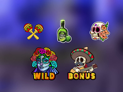 ‘Deadmen Holiday’ Slot — Vibrant Icons Animation bonus casino games deadmen icons animation maracas mexican themed motion design motion graphics santa muerte skull slot animation slotonline sombrero tequila wild