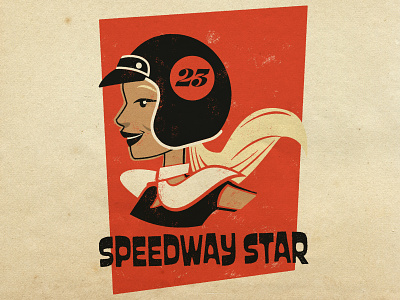 Speedway Star graphic design helmet illustration motorcycle ponytail posterdesign retro scarf speedway truegrit twentythree typography vector vintage