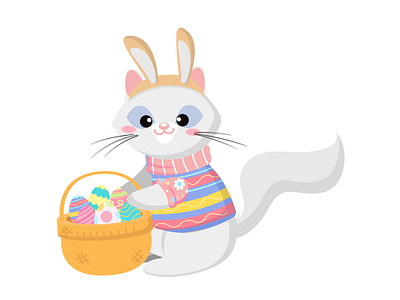 unique kitty cat holding ester egg basket design. animals cat cutecats design eastercats easterillustration easterpets graphic design holidayart illustration illustrations kitten kittensandeggs kitty pet springtime vector art