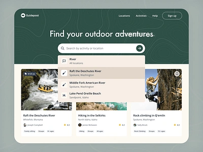 Guidepost / Outdoor adventure app branding design web