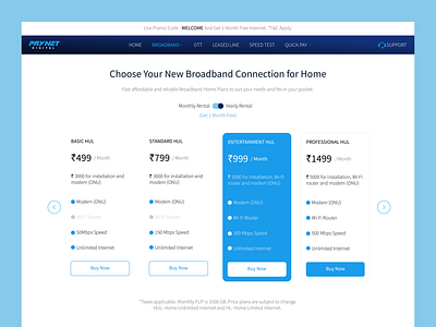 Paynet Digital Website Design broadband india indian internet pricing plan ui user interface ux web design website design