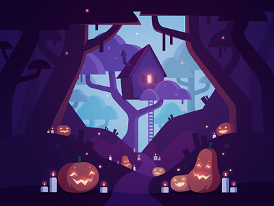 Witch's House art evening forest halloween hiuse illustration night pumpkin swamp vector art wood woods