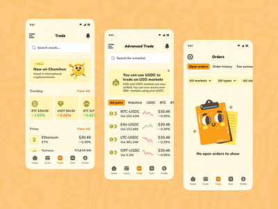 Finance Trading App UI (Kawaii) aorange crypto app cute ui empty screen finance kawaii design kawaii ui monochrome salmanwap trade chart trading app ui design