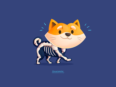 Shiba skeleton book cartoon character children cute dog esqueleto illustration kawaii kids mexico shiba inu skeleton