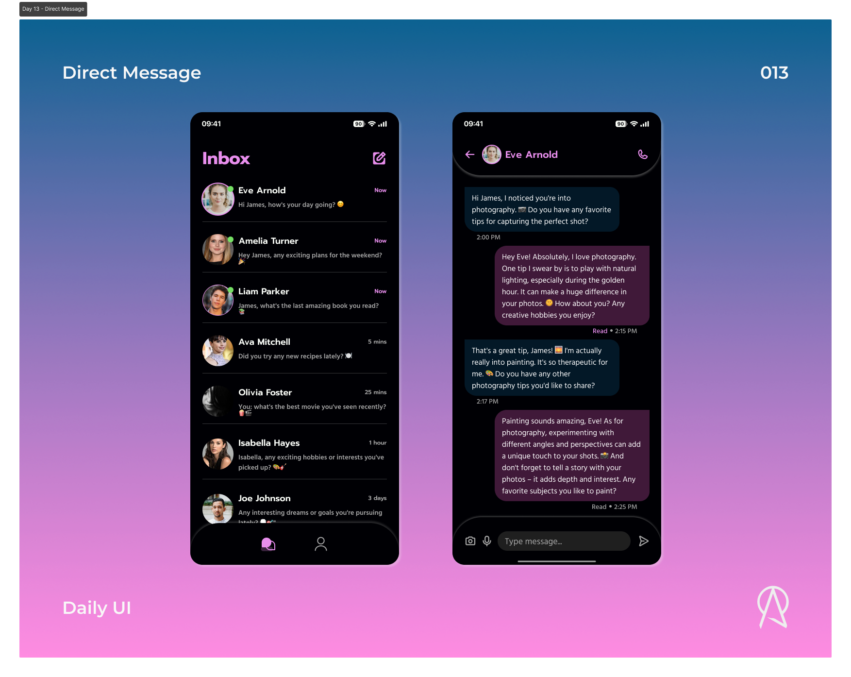 Daily UI - Direct Message 💭 app branding chat chatapp design directmessage graphic design inbox message minimal mobile typogaphy ui ui design uiux user experience user interface design userinterface uxd uxdesign