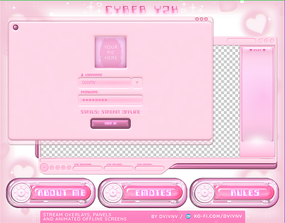 ✮🎧 "Cyber Y2K" Stream Overlays and panels 🎧✮ cute stream overlay stream stream graphics stream overlay twitch twitch design twitch graphics y2k y2k stream graphic y2k twitch overlay