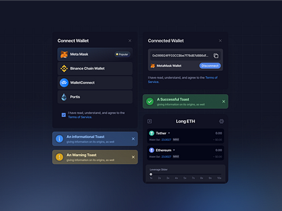 Web3 Components components crypto darktheme designinspiration dribbble illustration logo metamsk minimalistic modal ui uiux wallet web3 webdesign