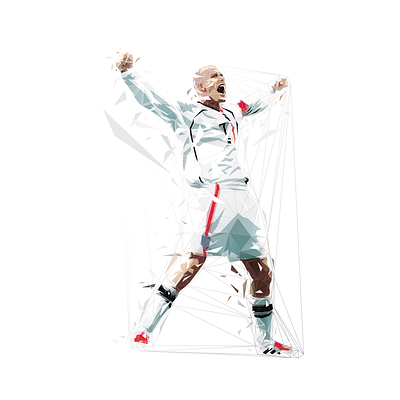 David Beckham goal celebration, low poly vector illustration athlete celebration emotions energy football geometric illustration isolated low poly man player soccer sport sports team triangles vector