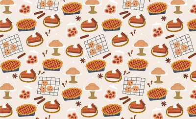Bakery - seamless pattern adobe illustrator autumn bakery cake cinnamon cookies cozy croissant cute design fall graphic design illustration pattern pie pumpkin pumpkin pie seamless pattern vector