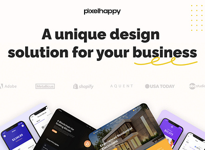 Welcome to Pixelhappy! agency app design corporation design agency landing page design logo design marketing product design small business social media start ups subscription agency ui ux web design