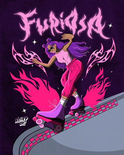 Veloz & Furiosa bold colors drawing girl illustration patins roller skates vibrant