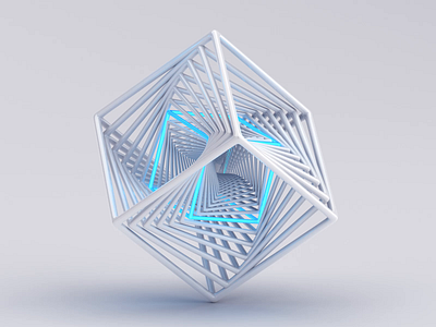 Cube 3d abstract animation art blender blue cube design endless fractal geometric loop motion render science shape structure technology white