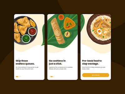 Canto - Onboarding screens app branding canteen carousels colors food app food illustrations graphic design ilustrations indian food mobile app mobile application onboarding onboarding screens orange apps product ui uiux user experience yellow apps