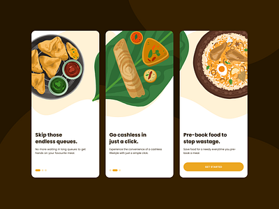Canto - Onboarding screens app branding canteen carousels colors food app food illustrations graphic design ilustrations indian food mobile app mobile application onboarding onboarding screens orange apps product ui uiux user experience yellow apps
