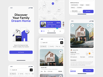 Bangun - Real Estate Mobile Apps airbnb filter house illustration listing location map mobile app onboarding price property real estate realtor search ui