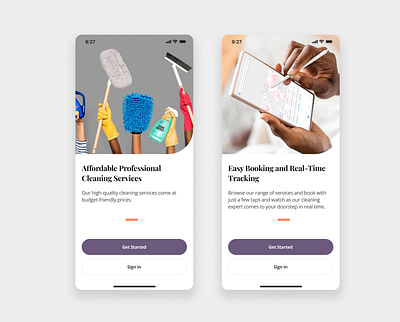 Onboarding screens for a cleaning service mobile app app design design product design ui uiux