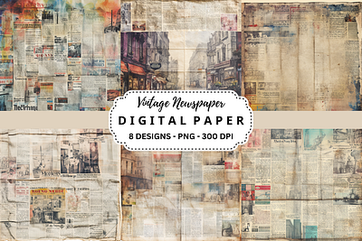 Vintage Newspaper Watercolor Background commercial use art