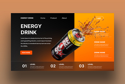 Energy Drink Landing Page 3d animation landing page motion graphics photoshop ui