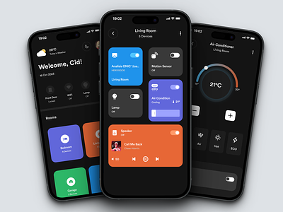 Smart home UI Mobile dark mode mobile smart home ui