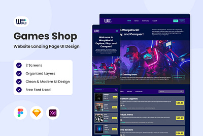 WarpWorld - Games Shop Website Landing Page achievement landing page layout ui website