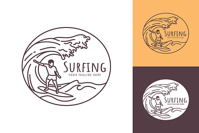 Surfing man line art logo branding design graphic design icon illustration line line art logo monoline ocean outline sea simpe surf surfboard surfer surfing tide water wave
