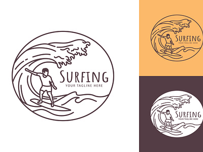 Surfing man line art logo branding design graphic design icon illustration line line art logo monoline ocean outline sea simpe surf surfboard surfer surfing tide water wave