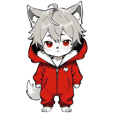 Cute Chibi Wolf In Red Hoodie chibi cute furry graphics wolf