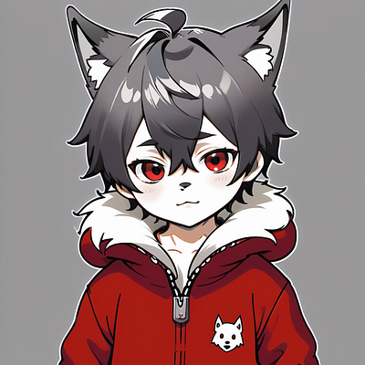 Cute Boy Wolf Ears Hoodie Fursona chibi cute wolf