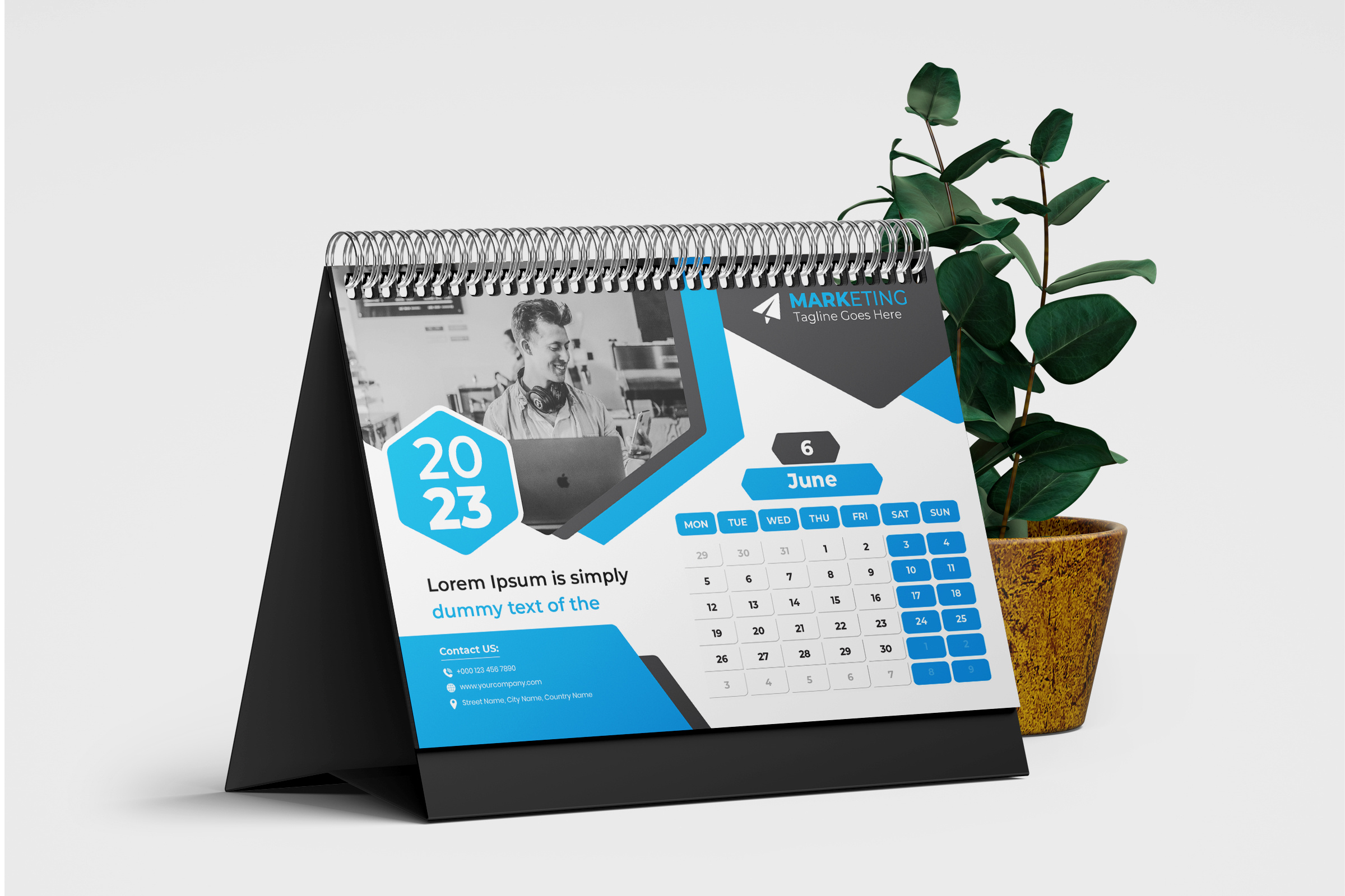 New year Desk Calendar 2023 template 12 months included minimalist calendar