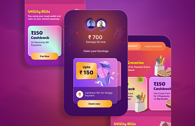 Reward concept for fintech app concept branding concept coupons design fintech gamification gaming gradient loyalty offers pink product design reward ui user interface ux