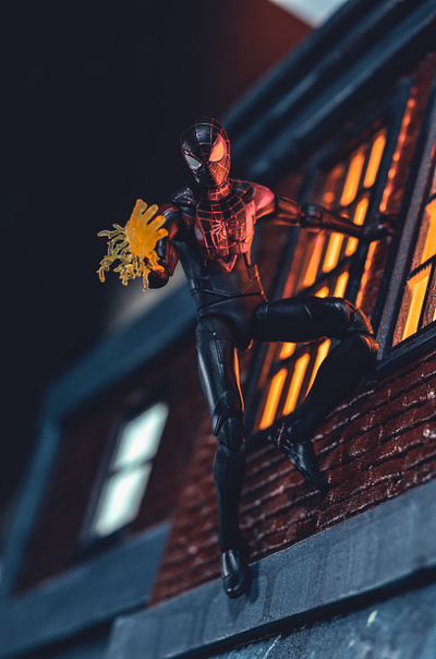 Marvel Legends Miles Morales GAME VERSE by Rio Toys action figure diorama photoshoot spiderman toy photography