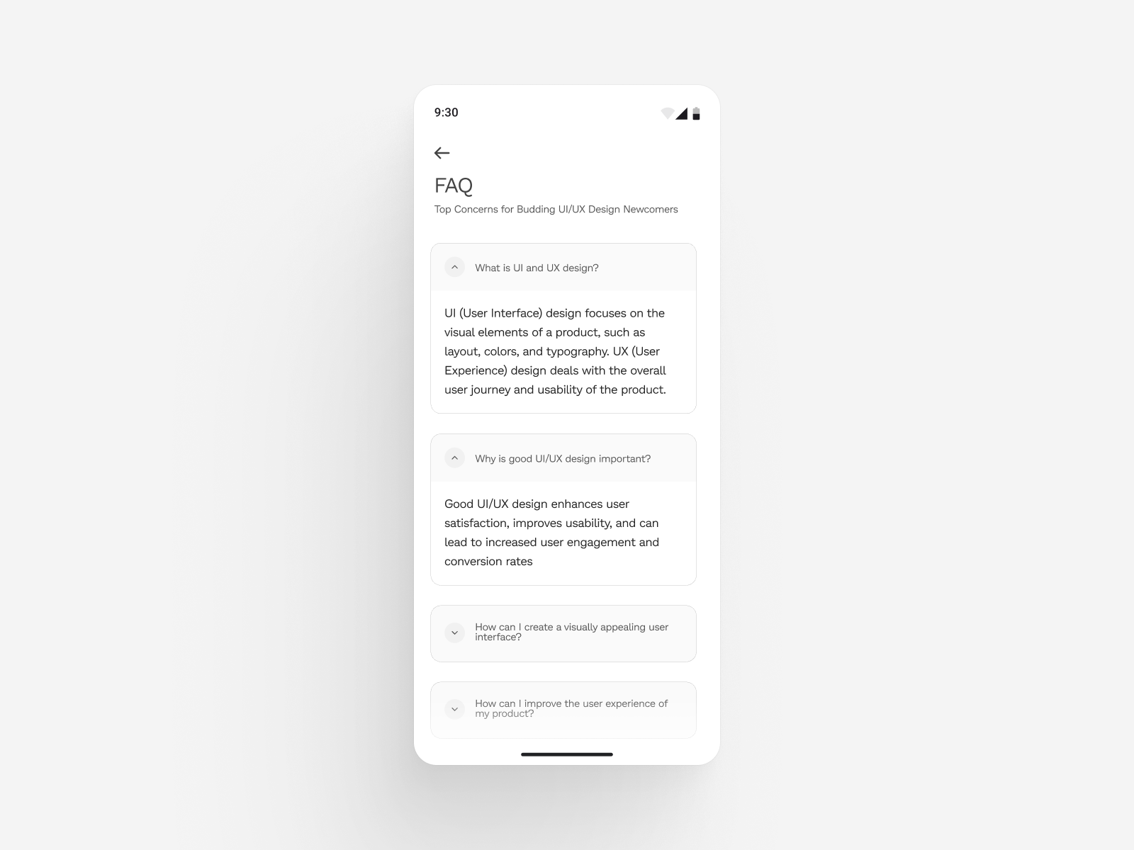 FAQ Screen Mobile UI Design | Card UI Design | Accordion Card UI by ...