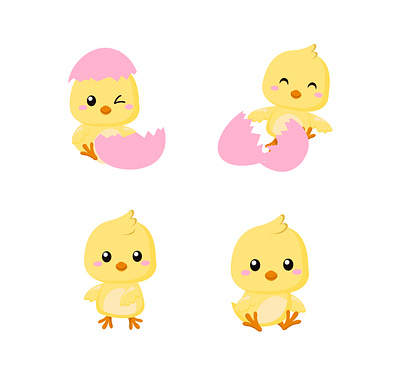 Cute Chick's beautiful 4 chick's design animal beauty cartoon charatcer chick chicken curtians egg ester farm funny illustration pink vector