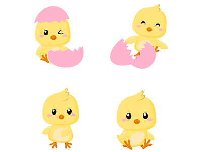 Cute Chick's beautiful 4 chick's design animal beauty cartoon charatcer chick chicken curtians egg ester farm funny illustration pink vector