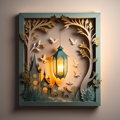 Paper Frames Lanterns set in a scene ar art branding concept design illustration posters