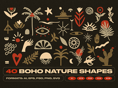 Boho Nature Shapes bohemian boho eye floral flower flowers folk icon leaf logo magic mystery mystic nature pack shapes vintage