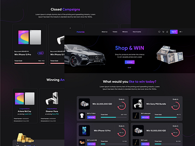 Shop & Win Website UI/UX Design dark mode design figma shop ui uiux ux uxui web web design website website design win