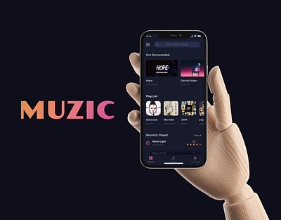 Muzic UI design adobe xd all screens app design behance best design case study design esthetics figma mobile app music app prototype ui uiux visual design wireframes