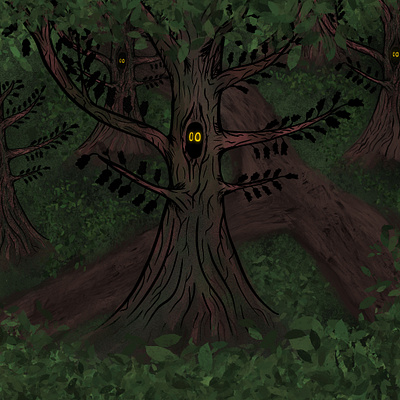 // Forest Creatures creatures drawing illustration misterious moody poster procreate tree