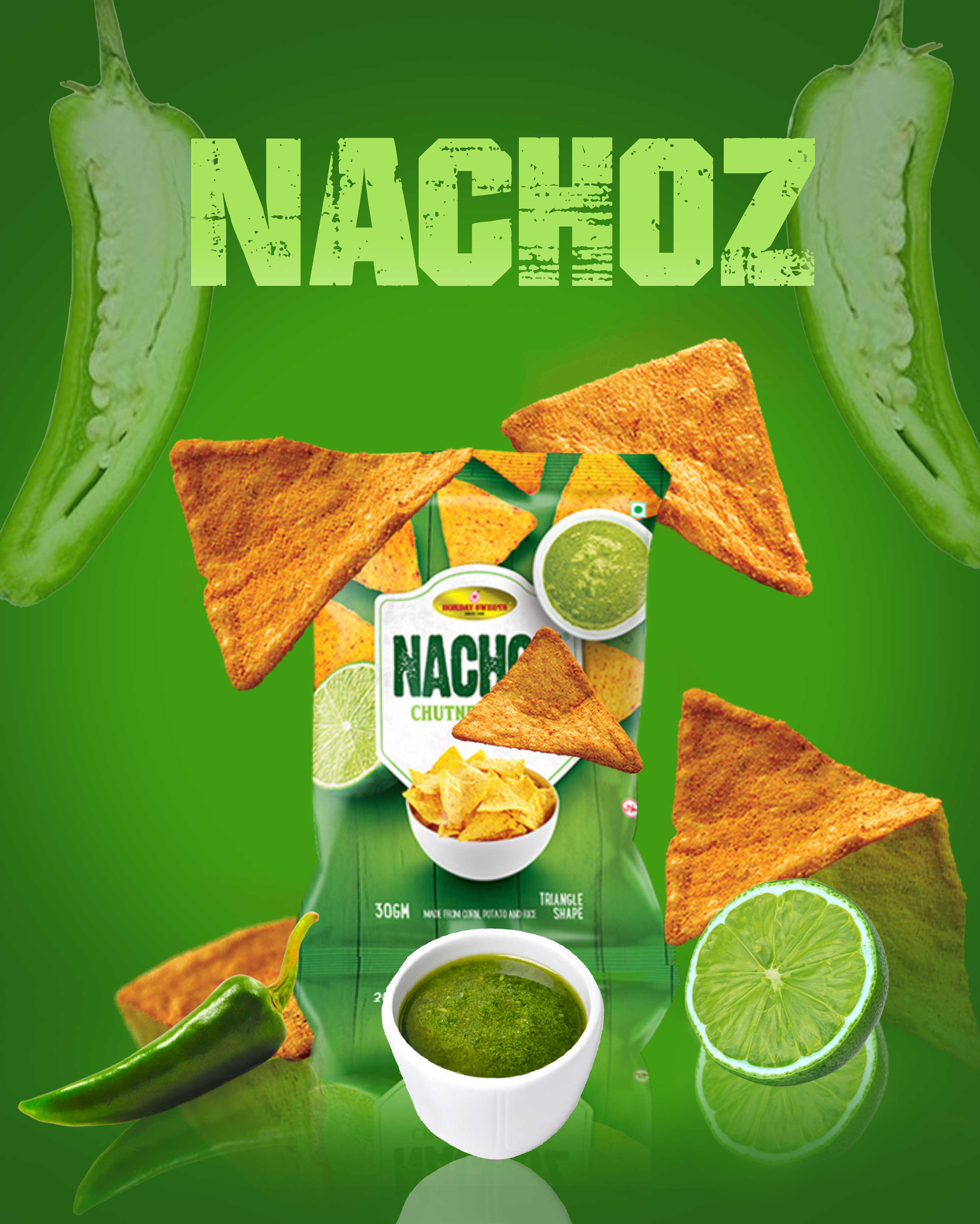 Chips poster design - Nachoz ads advertising banner brand design brand identity branding chips design digital art dribbble flavour flyer food graphic design graphic designer nachoz photoshop poster social media post visual identity