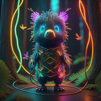 Wired Animals with a splash of Neon 3d 3d characters design graphic design posters