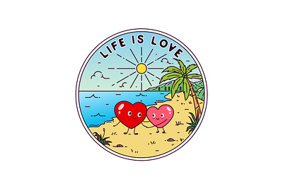 Life Is Love adventure apparel badge beach brand brand design brand identity branding design illustration landscape line line art logo logo design monoline palm sun vector vintage
