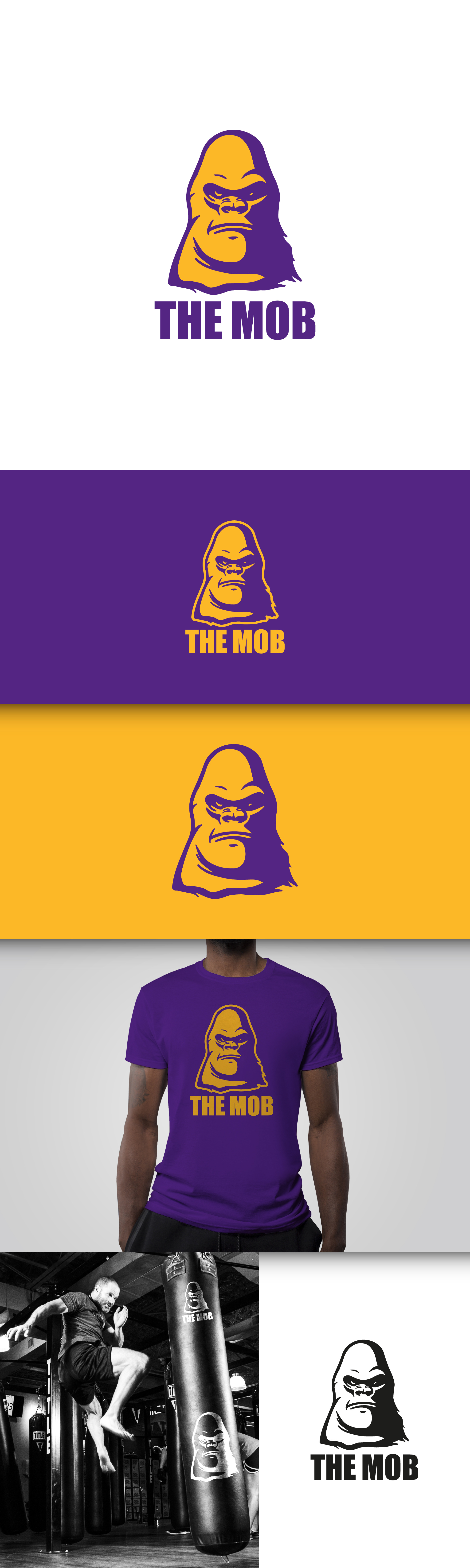 The Mob animal animal logo bold branding cartoon design gorilla graphic design gym logo logo folio logos mascot mascot logo mob purple vector vector art yellow