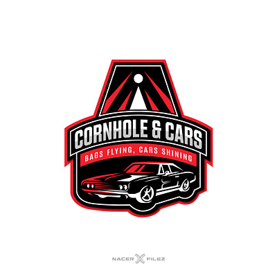 Cornhole & Cars black bold branding car car logo cornhole design emblem emblem logo enclosed game graphic design identity logo logo designer logos masculine red sport vector