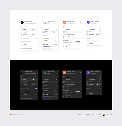 Menus ✨ avatar button clean clean ui dark dark mode design system dropdown figma menu minimal progress select settings simple ui ui kit user ux