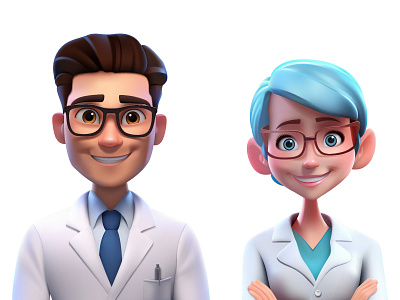 Vector doctors avatars in 3d render style 3d avatar cartoon doctor man mesh people portrait vector woman