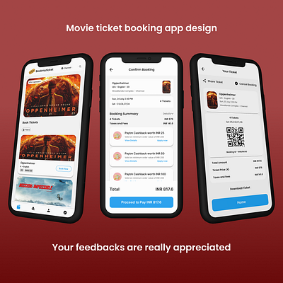 Movie ticket booking app design design figma learningeveryday movieappdesign movieticketbookingapp supportme ui uiux uiuxdesigner uiuxdesigning uiuxresearch ux
